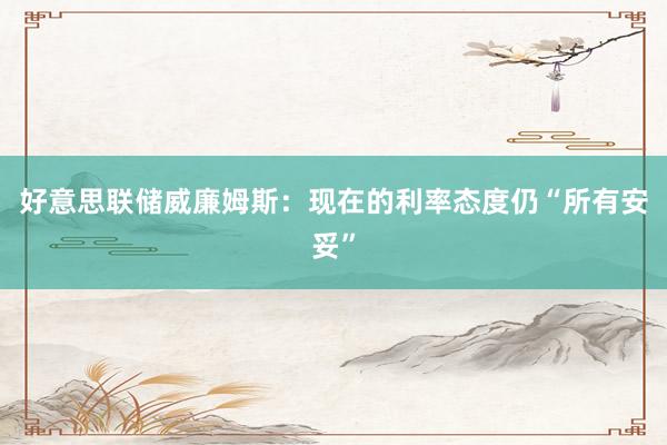 好意思联储威廉姆斯：现在的利率态度仍“所有安妥”