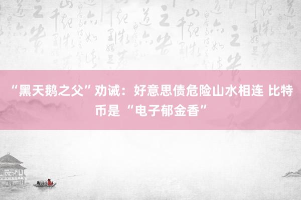 “黑天鹅之父”劝诫：好意思债危险山水相连 比特币是 “电子郁金香”
