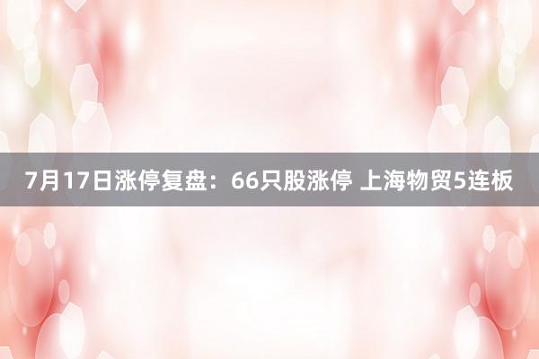 7月17日涨停复盘：66只股涨停 上海物贸5连板