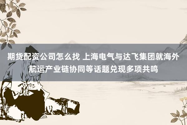 期货配资公司怎么找 上海电气与达飞集团就海外航运产业链协同等话题兑现多项共鸣