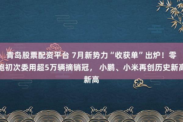 青岛股票配资平台 7月新势力“收获单”出炉！零跑初次委用超5万辆摘销冠， 小鹏、小米再创历史新高