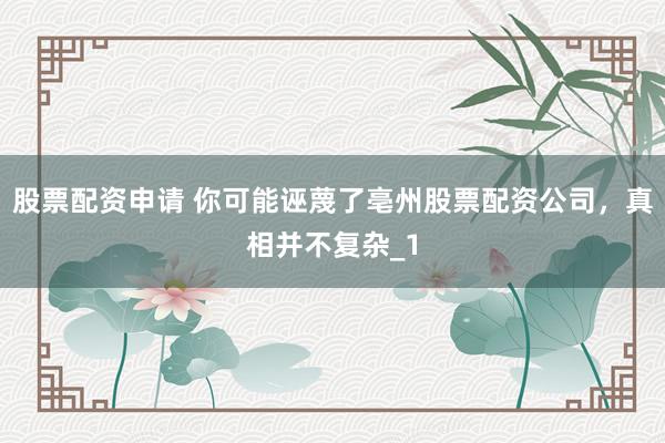 股票配资申请 你可能诬蔑了亳州股票配资公司，真相并不复杂_1