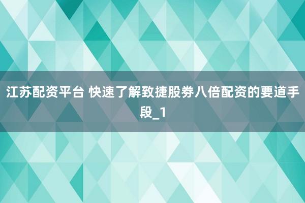 江苏配资平台 快速了解致捷股劵八倍配资的要道手段_1