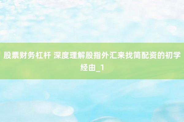 股票财务杠杆 深度理解股指外汇来找简配资的初学经由_1