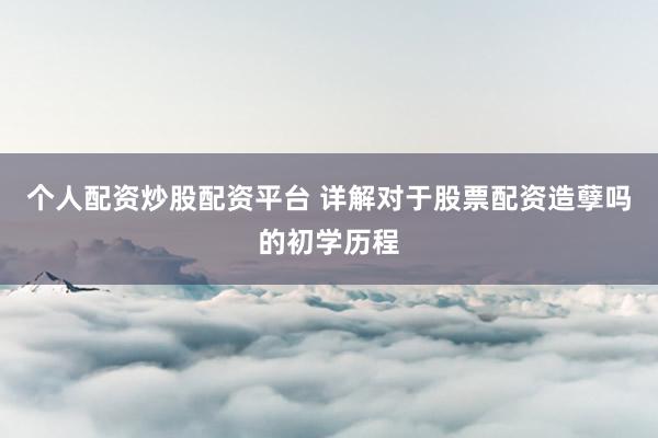 个人配资炒股配资平台 详解对于股票配资造孽吗的初学历程